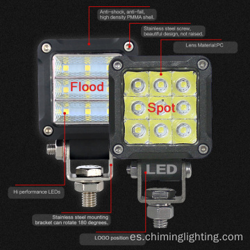 Luces de conducción Offrow de 2 &quot;pulgadas 15 W Lámpara de trabajo de camión a prueba de agua cuadrado